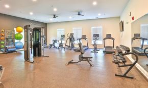 Spartanburg apartment for rent - A gym with a variety of equipment including treadmills, stationary bikes, and weight machines.