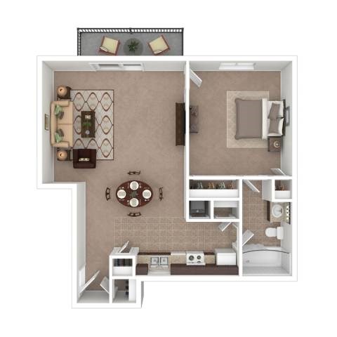 Floor plan for 1 bed, 1 bath, 600 sqft
