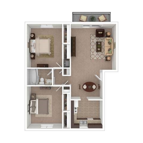 Floor plan for 2 beds, 1 bath, 810 sqft