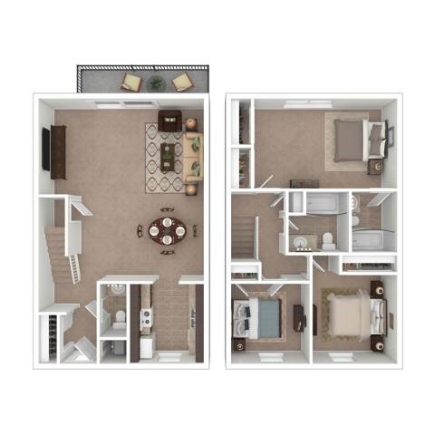 Floor plan for 2 beds, 1.5 baths, 960 sqft