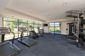 Roseville apartment for rent - A spacious fitness center with treadmills, elliptical machines, and other exercise equipment.