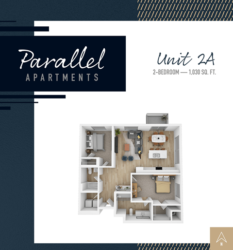 Floor plan for 2 beds, 2 baths, 1026 sqft