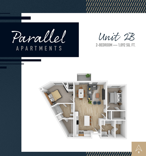 Floor plan for 2 beds, 2 baths, 1093 sqft