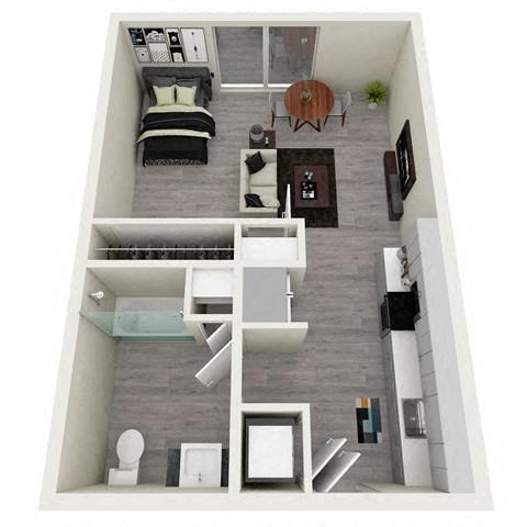 Floor plan for studio, 1 bath, 517 sqft