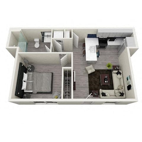 Floor plan for 1 bed, 1 bath, 704 sqft