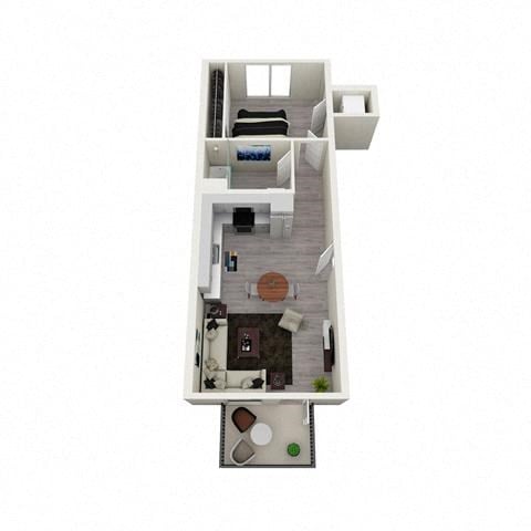 Floor plan for 1 bed, 1 bath, 664 sqft