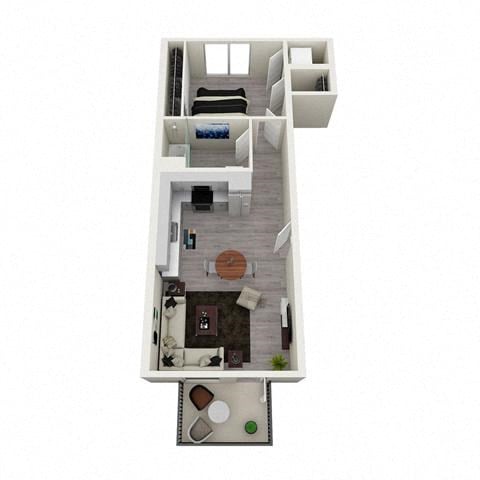 Floor plan for 1 bed, 1 bath, 692 sqft