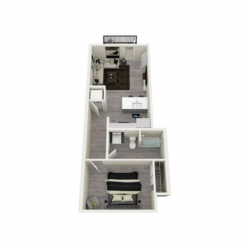 Floor plan for 1 bed, 1 bath, 683 sqft