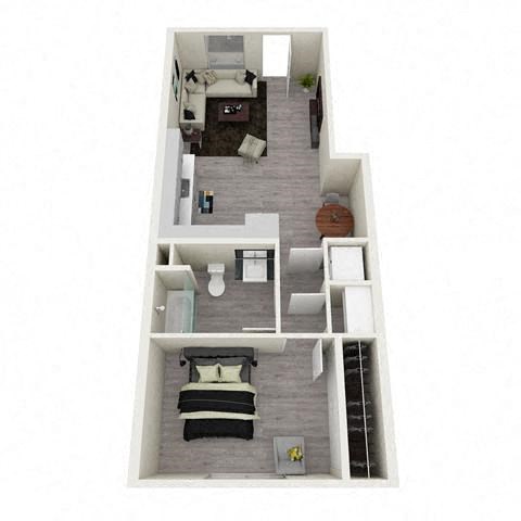 Floor plan for 1 bed, 1 bath, 710 sqft