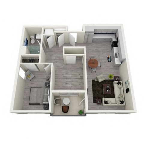 Floor plan for 1 bed, 1 bath, 871 sqft