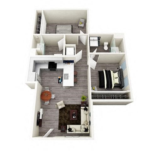 Floor plan for 2 beds, 2 baths, 967 sqft