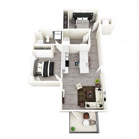 Floor plan for 2 beds, 2 baths, 919 sqft