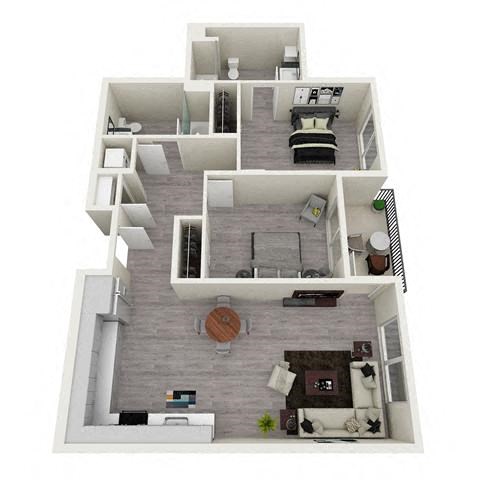 Floor plan for 2 beds, 2 baths, 958 sqft