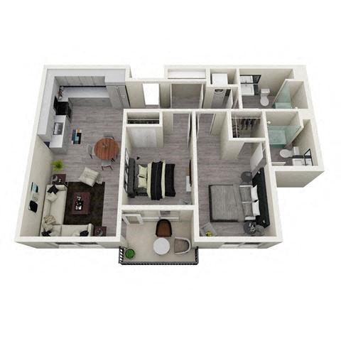 Floor plan for 2 beds, 2 baths, 995 sqft