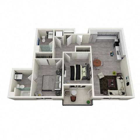 Floor plan for 2 beds, 2 baths, 948 sqft