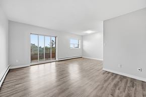 Hamilton apartment for rent - A spacious room with wooden flooring and a large window.