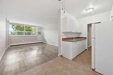Hamilton apartment for rent - A kitchen with white cabinets and a countertop is shown.