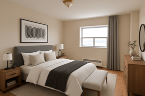Hamilton apartment for rent - A bedroom with a large bed and a painting on the wall.