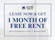Hamilton apartment for rent - A sign advertising a free month of rent for signing a 13-month lease with Effort Trust.
