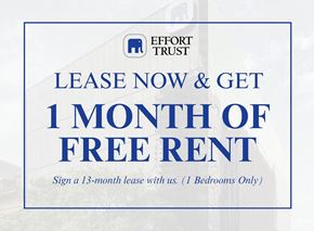 Hamilton apartment for rent - A sign advertising a free month of rent for signing a 13-month lease with Effort Trust.