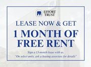 Hamilton apartment for rent - A sign advertising a free month of rent for signing a 13-month lease.