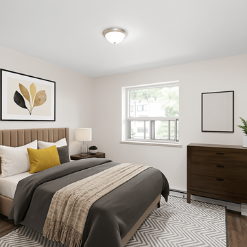 Hamilton apartment for rent - A bedroom with a large bed and a window.