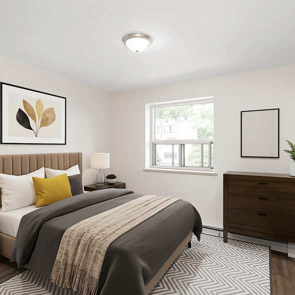 Hamilton apartment for rent - A bedroom with a large bed and a window.