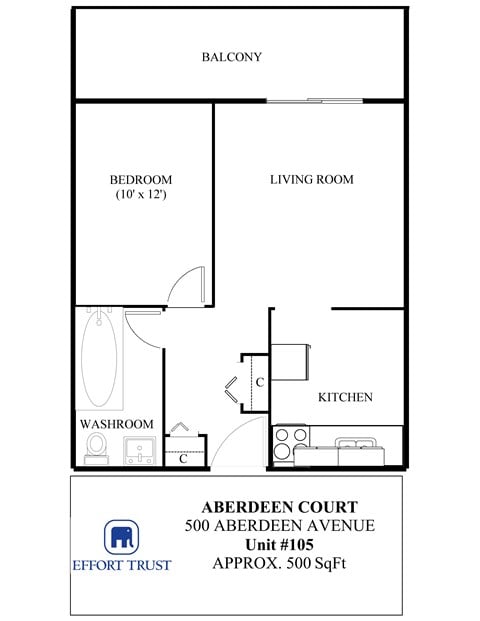 Floor plan for 1 bed, 1 bath