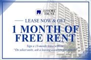 Kitchener apartment for rent - A promotional image for Effort Trust offering a free month of rent for signing a 13-month lease.