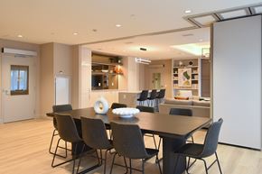 Hamilton apartment for rent - A modern dining room with a table set for four at Roxy Apartments, Hamilton, ON