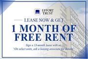 Hamilton apartment for rent - promotional image for Effort Trust offering a free month of rent for signing a 13-month lease.