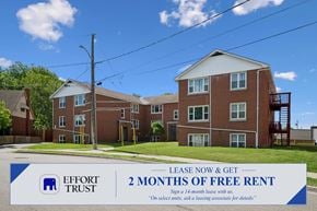 Kitchener apartment for rent - A sign advertising two months of free rent at Effort Trust.