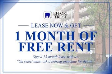 Hamilton apartment for rent - A sign advertising a 1 month free rent offer from Effort Trust.