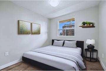 Hamilton apartment for rent - A bedroom with a large bed and two framed pictures on the wall.