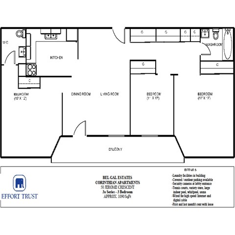 Floor plan for 3 beds, 1.5 baths