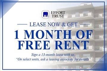 Hamilton apartment for rent - A sign advertising a 1 month free rent offer from Effort Trust.