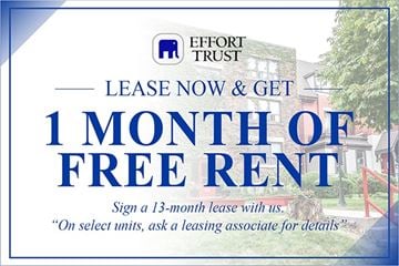 Hamilton apartment for rent - A promotional image for Effort Trust offering a free month of rent for signing a 13-month lease.