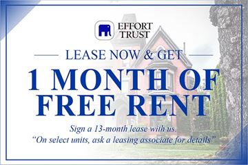 Hamilton apartment for rent - A sign advertises a 1 month free rent offer from Effort Trust.