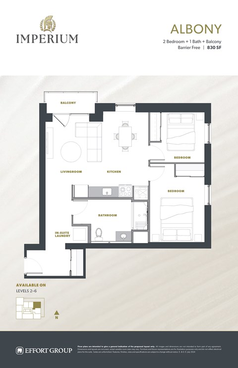 Floor plan for 2 beds, 1 bath, 807 sqft
