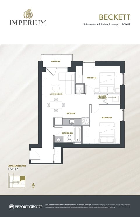 Floor plan for 2 beds, 1 bath