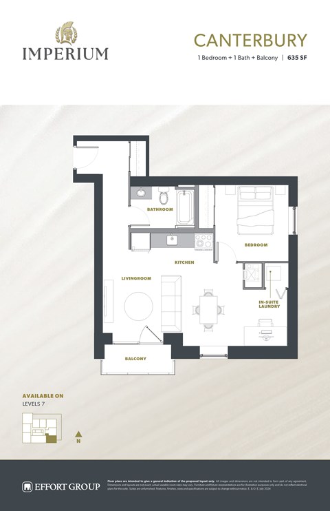 Floor plan for 1 bed, 1 bath, 731 sqft