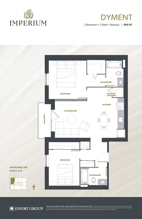 Floor plan for 2 beds, 2 baths, 1022 sqft
