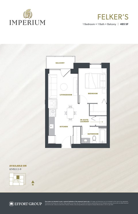 Floor plan for 1 bed, 1 bath, 560 sqft