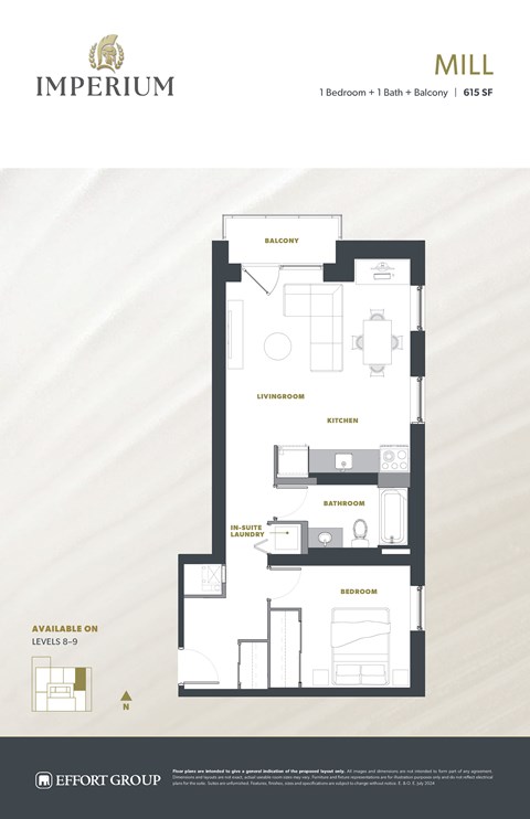 Floor plan for 1 bed, 1 bath