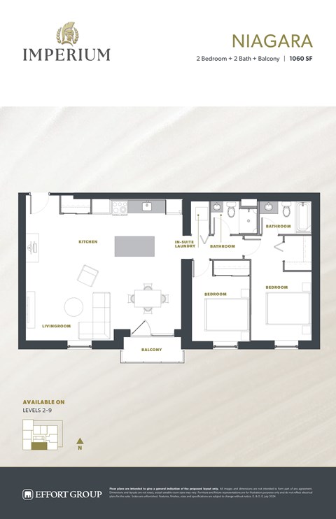 Floor plan for 2 beds, 2 baths, 1152 sqft
