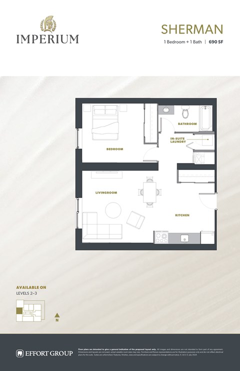 Floor plan for 1 bed, 1 bath, 764 sqft