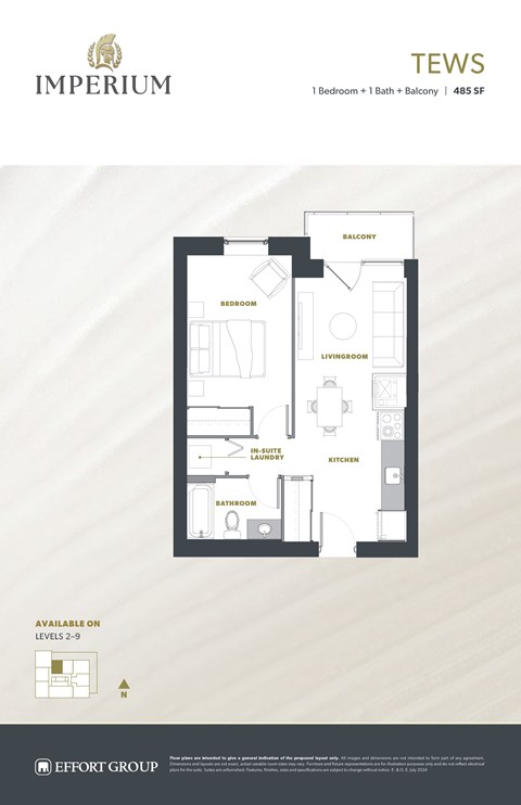 Floor plan for 1 bed, 1 bath, 560 sqft
