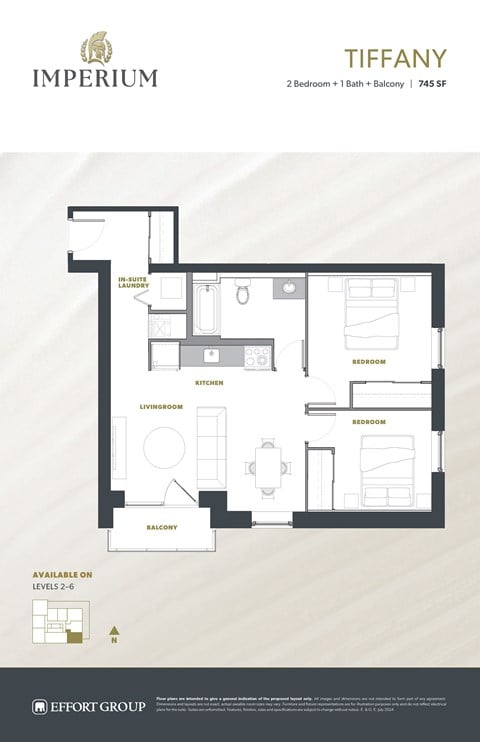 Floor plan for 2 beds, 1 bath