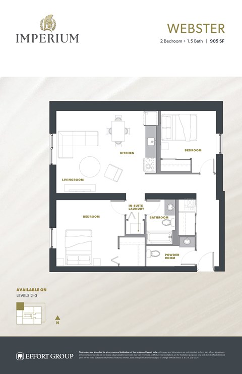 Floor plan for 2 beds, 1.5 baths, 1044 sqft