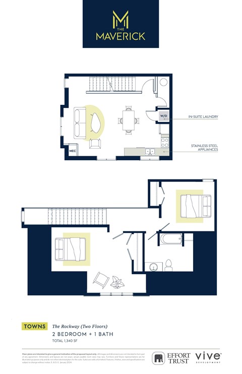 Floor plan for 2 beds, 1 bath